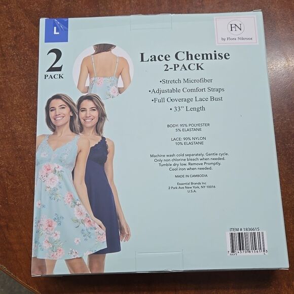 Flora Nikrooz Lace Chemise 2-Pack - Blue and Floral - Picture 2 of 3